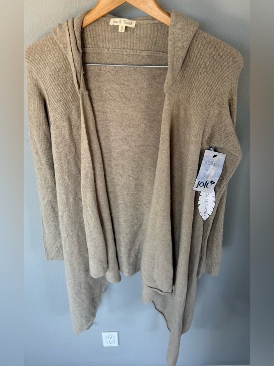 Jolt Sweaters - NWT Jolt Hem & Thread Blush Color‑Block Open Knit Hooded Cardigan – Size M